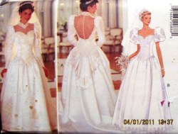 3839 BUTTERICK BRIDES/ MAID SS-LS DROP WAIST DRAPE DRESS, TRAIN PATTERN 8-18 2 SIZES